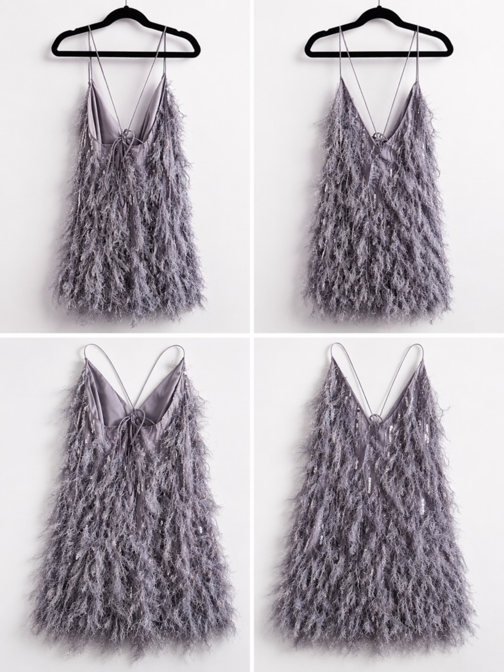 ASOS Feather-Trim Mini Dress in Lavender Gray